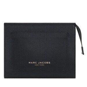 NWT Marc Jacobs Grind Leather Black Cosmetic Pouch Gold Tone Hardware